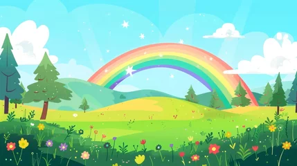 Foto op Plexiglas rainbow landscape cartoon. © Yahor Shylau 