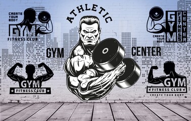 Bodybuilding emblem and Gym