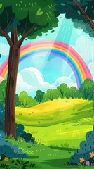 Foto op Canvas rainbow landscape cartoon. © Yahor Shylau 