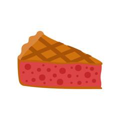 Slice of traditional homemade pie. Delicious bakery product. Sweet food. Cooking theme. Flat vector for poster of pastry shop or cafe menu