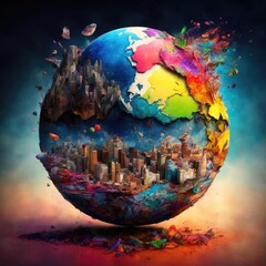 Art planet earth in paint.