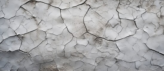 Detailed view of a white wall with visible cracks against a backdrop of black and white tones, creating a striking contrast in the image - obrazy, fototapety, plakaty