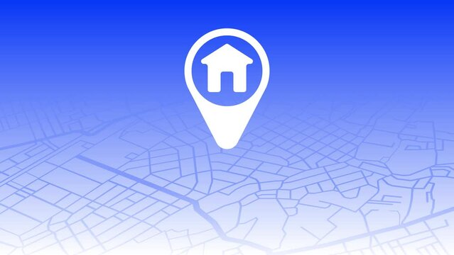 Animaci&oacute;n minimalista de la direcci&oacute;n de una casa se&ntilde;alada en un mapa