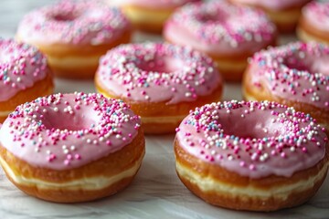Close Up of Plate of Doughnuts With Pink Frosting