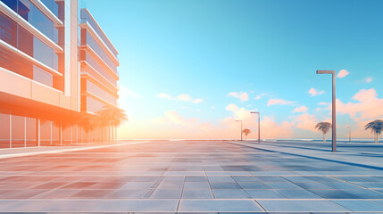 Modern abstract building exterior sunset in the city sky background