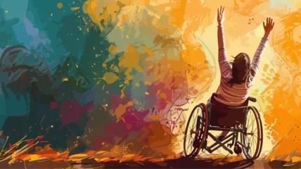 Foto op Plexiglas Frau Rollstuhl Freude Lebensfroh Behinderung Invalide © THM