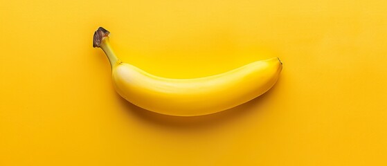   A yellow banana on a yellow surface with a black spot on the stem's top