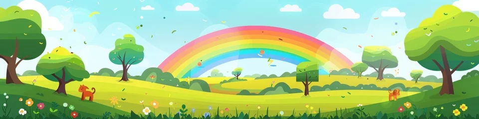 Gordijnen rainbow landscape cartoon. © Yahor Shylau 