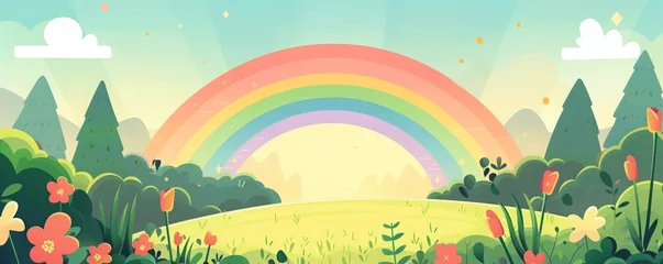 Fotobehang rainbow landscape cartoon. © Yahor Shylau 