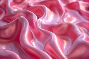 An intimate look at the gentle flow of a silky abstract pink fabric wave, rendered digitally