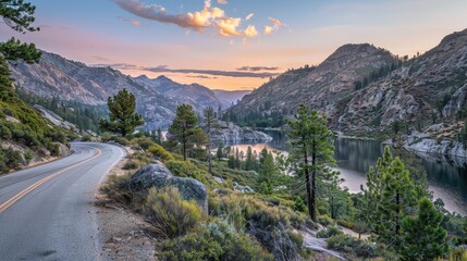 beautiful landscape road sunrise mountains