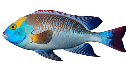 Tropical fish with intricate patterns, isolated on a pure white background, png.