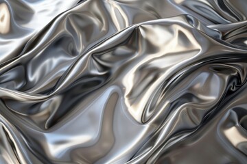 Rendered image displaying a liquid-like metallic texture creating a flowing, rippled effect in monochromatic hues