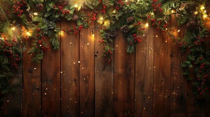 Wooden Christmas Backdrop: Rustic Festive Charm - obrazy, fototapety, plakaty