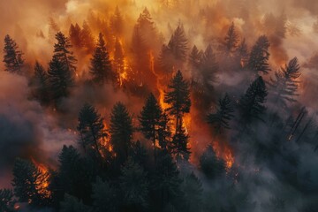 fire burning forest view from above - Powered by Adobe