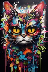 Cat in a mixture of graffiti, maximalism, wildstyle styles 3.