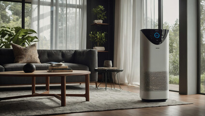 Eco-friendly air purifier seamlessly blending into a contemporary living space.