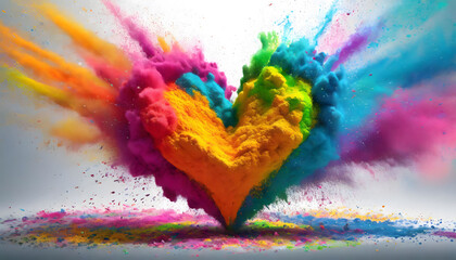 Colorful Heart Burst: Rainbow Holi Paint Powder Explosion