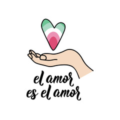 Abrosexual Pride Flag. Love is love - in Spanish. Lettering. Ink illustration. Modern brush calligraphy. El amor es el amor