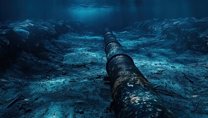 Pipeline in the blue waters of the sea. Pipeline transportation is most common way of transporting goods such as oil, natural gas or water on long distances. AI generated illustration