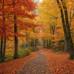 Autumn Forest Pathway Leaf Covered Path