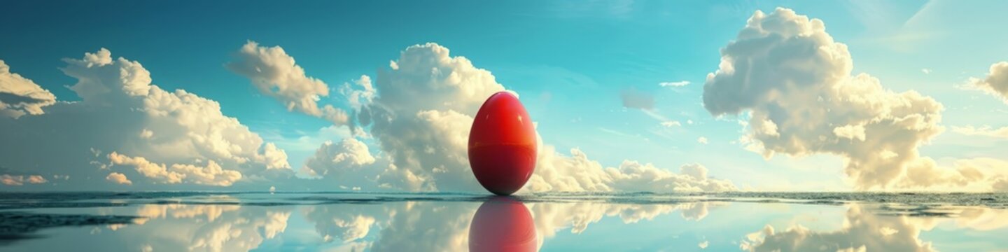 red egg on a background of clouds.