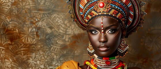   Close-up image of a woman wearing a headdress and turban on her head - obrazy, fototapety, plakaty