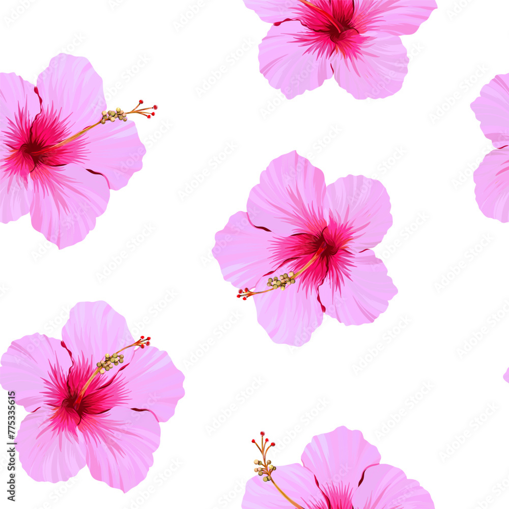 Wall mural Seamless vector pattern. Tropical pattern. Hibiscus, flower of paradise. Summer pattern