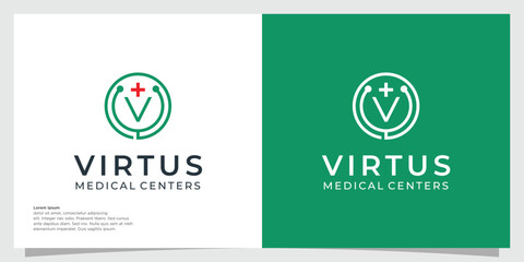 V health logo design Medical Care Logo Design Vector