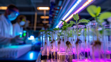 An experimental laboratory where new varieties of plants are bred in the biotechnological process.