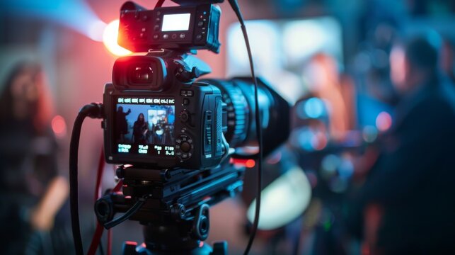 Video Camera With Red Light on Tripod