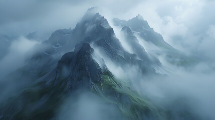drama of alpine clouds rolling over mountain summits - obrazy, fototapety, plakaty