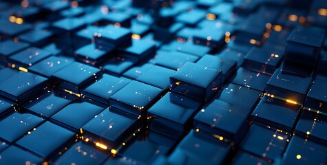 Fototapeta premium Blue color abstract background of 3d cubes. Abstract technology background generative ai