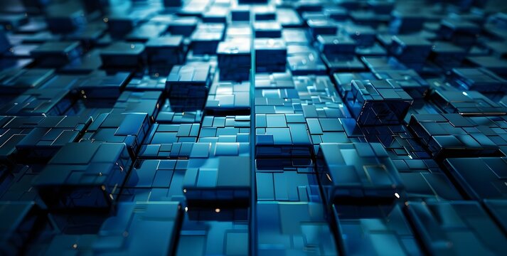 Fototapeta Blue color abstract background of 3d cubes. Abstract technology background generative ai