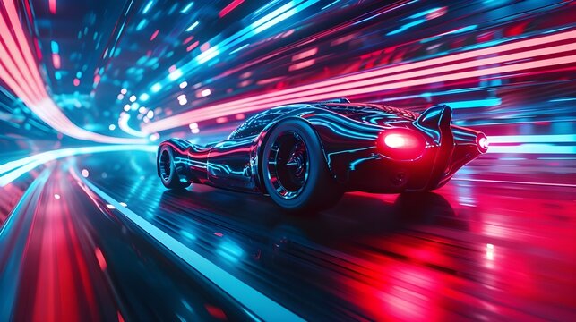 Futuristic  hovercar in the city, future creative running car concept long exposure neon light effect background HD wallpaper
