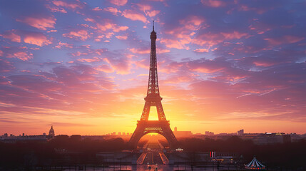 Eiffel Tower at Sunset, Paris. Sunset in Paris Eiffel Tower Silhouette.
 - obrazy, fototapety, plakaty