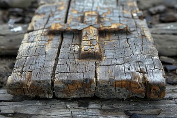 Exploring the intricate cross embedded in the wooden plank's grain, a symbol of nature's stability for financial resilience.