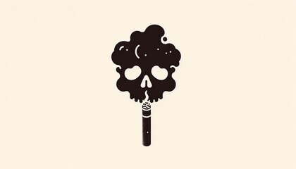 Minimalist Smoking Skull Illustration. A stark illustration of a cigarette with skull-shaped smoke, symbolizing the dangers of smoking.