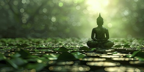 Experience financial serenity through blended meditation and currency symbols on a calming green backdrop for growth.