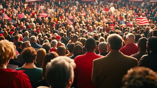 Crowds gather to watch a right wing Candidate speak at a republican campaign rally