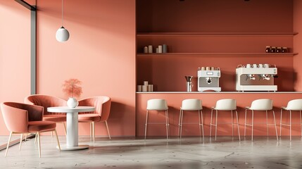 render clay style of a teacher's lounge with furniture and a coffee machine-