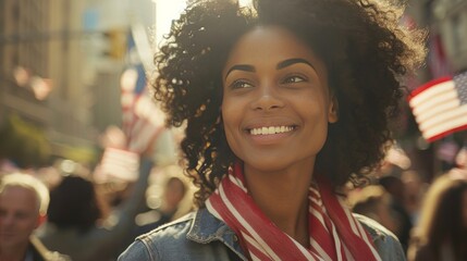 girl joyful portrait USA America flag
