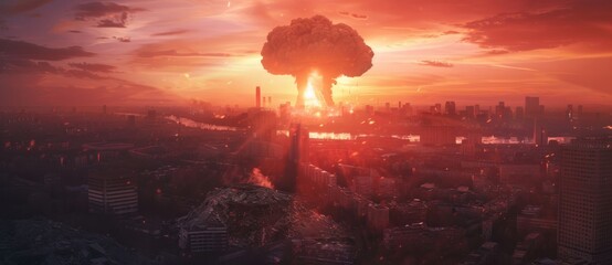 nuclear bomb explosion huge destruction - obrazy, fototapety, plakaty