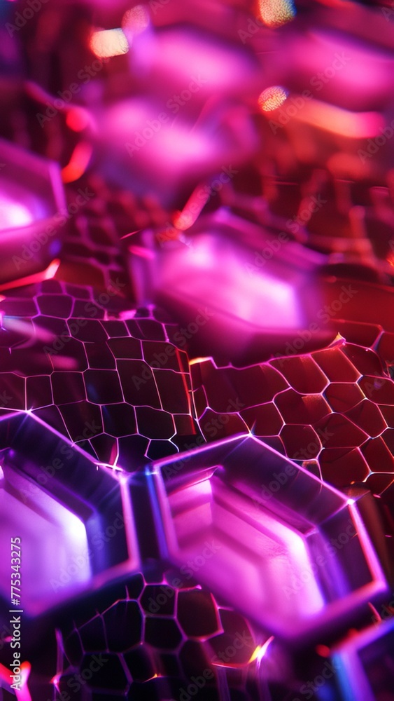 Poster futuristic neon pink and purple hexagonal tiles. abstract digital pattern. background. futuristic ho