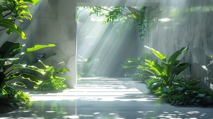 Sunbeam Illuminated Indoor Garden with Verdant Plants
