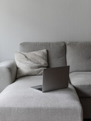 a home workplace in gray tones