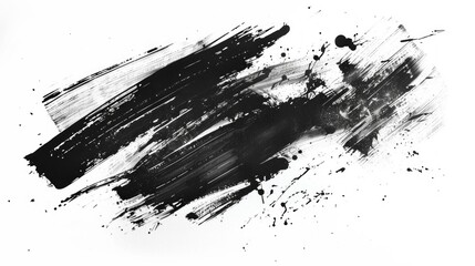 Dynamic Black Brush Strokes and Splatters on White - obrazy, fototapety, plakaty