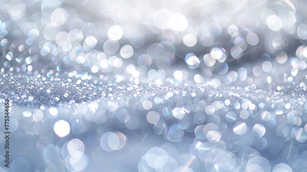 Poster Abstract sparkling light bokeh background - This image captures the essence of sparkling light bokeh, creating a magical abstract background with a cool tone