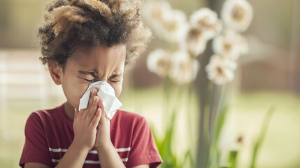 afro american boy suffers from pollen allergy
 - obrazy, fototapety, plakaty