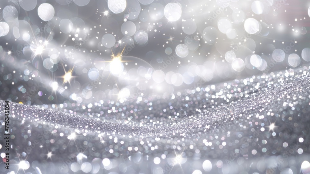 Poster shimmering waves in a sparkling bokeh effect - white and silver waves adorned with sparkling bokeh l